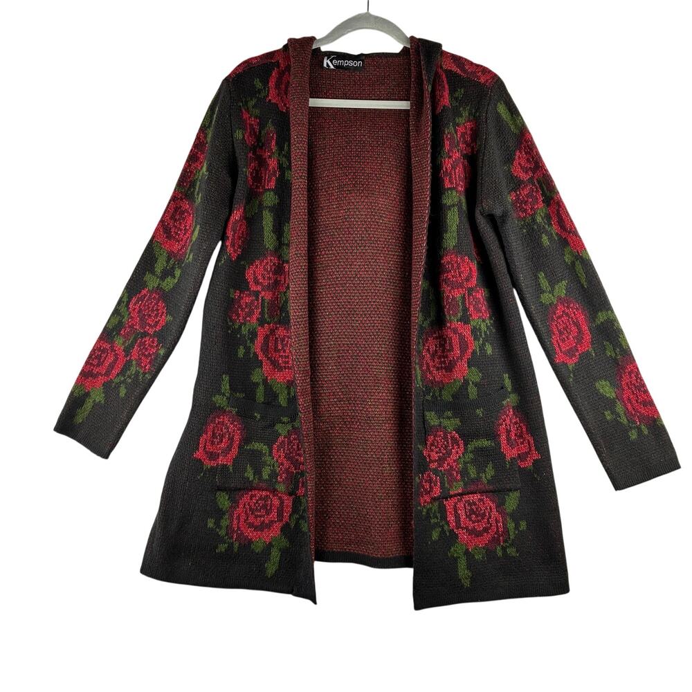 Red Rose Open-Front Cardigan Sweater